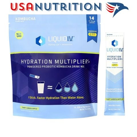  Bột điện giải hỗ trợ tiêu hóa Unilever Liquid IV Multiplier + Probiotic Kombucha : Bịch 14 gói 