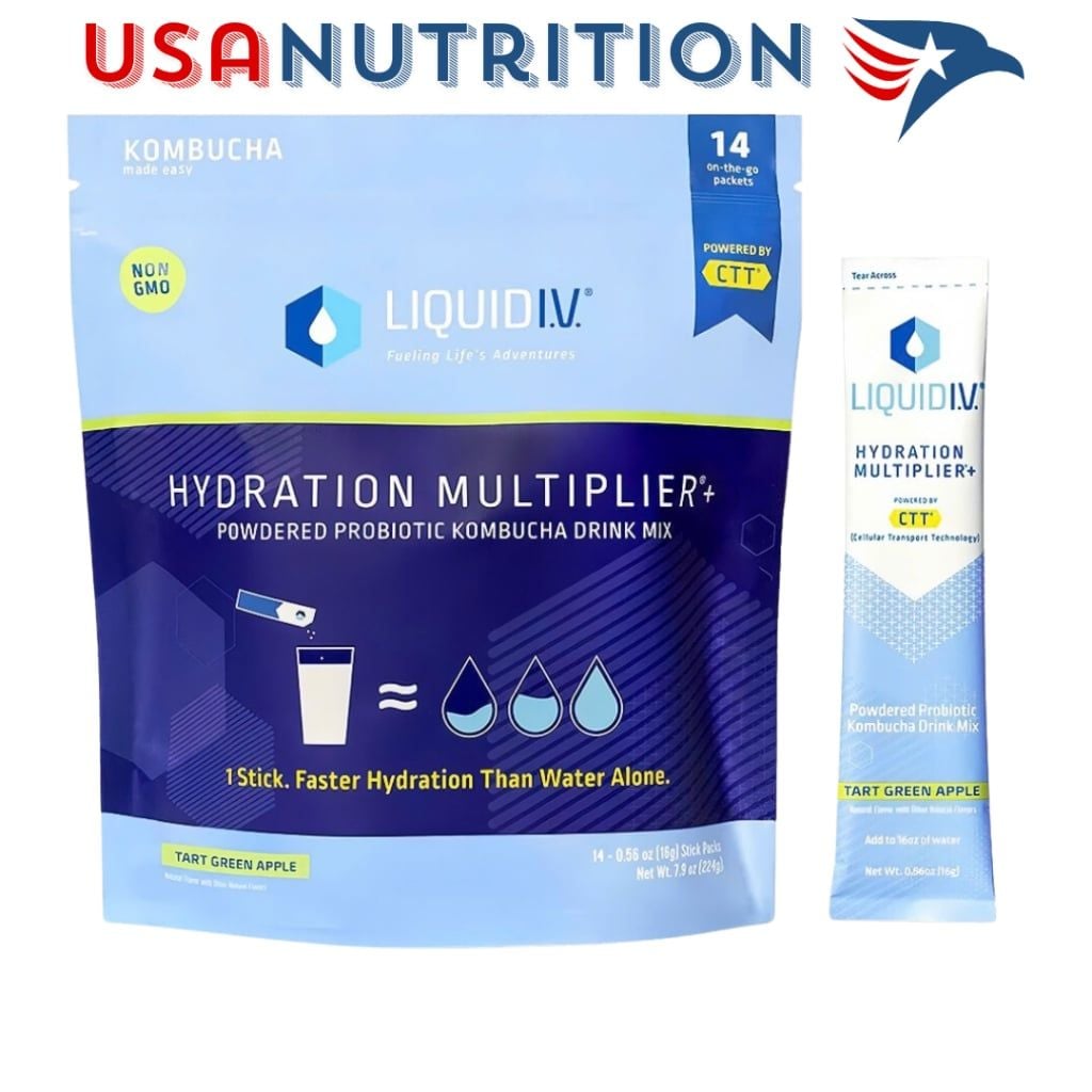Bột điện giải hỗ trợ tiêu hóa Unilever Liquid IV Multiplier + Probiotic Kombucha : Bịch 14 gói