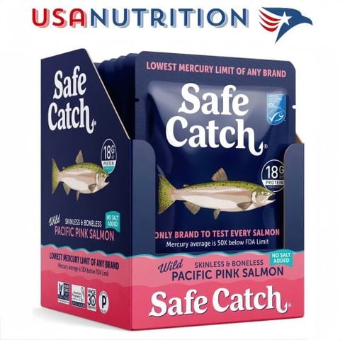  Cá hồi thủy ngân thấp Pink Salmon: Safe Catch hộp 12 gói 