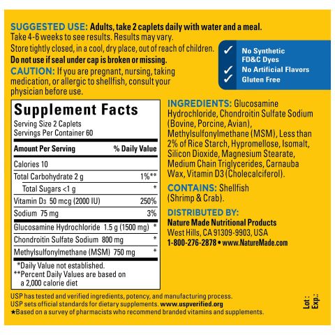  Glucosamine Chondroitin Complex + MSM Triple Strength + Vitamin D3 120 viên : Nature Made 