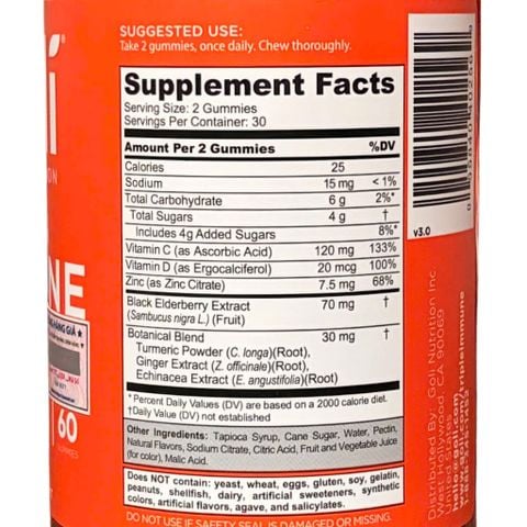  Kẹo dẻo tăng cường hệ miễn dịch Triple Action Immune Gummies Goli : 60 viên 