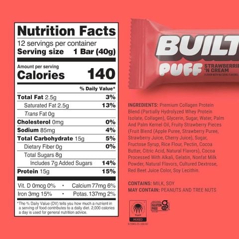  Bánh Puff Protein Bar ngàn lớp 17g protein BUILT : lẻ 1 thanh 