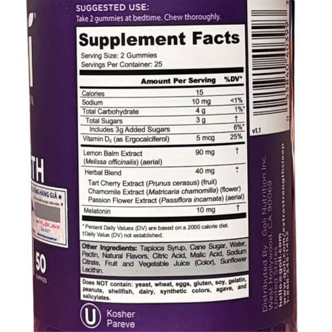  Extra Strength Sleep Gummies 10mg Melatonin Goli 50 viên : Kẹo dẻo hỗ trợ giấc ngủ, giảm căng thẳng 