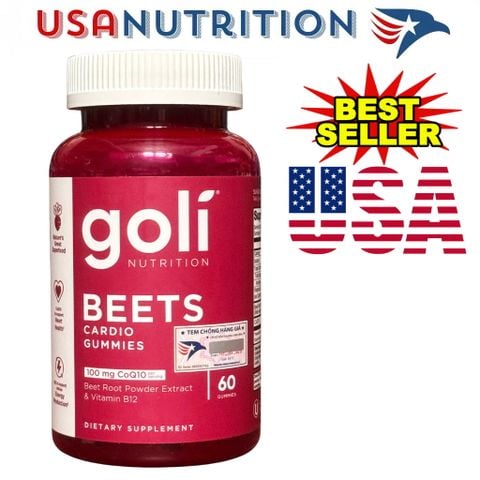  Beets Cardio Gummies Goli 60 viên : Kẹo dẻo củ dền hỗ trợ sức khỏe tim mạch 