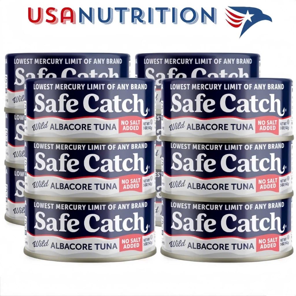 Cá ngừ hoang dã thủy ngân thấp Wild Albacore Tuna : Safe Catch hộp 12 lon