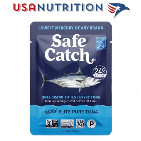  Cá ngừ hoang dã thủy ngân thấp Elite Wild Tuna: Safe Catch 1 gói lẻ 85g 