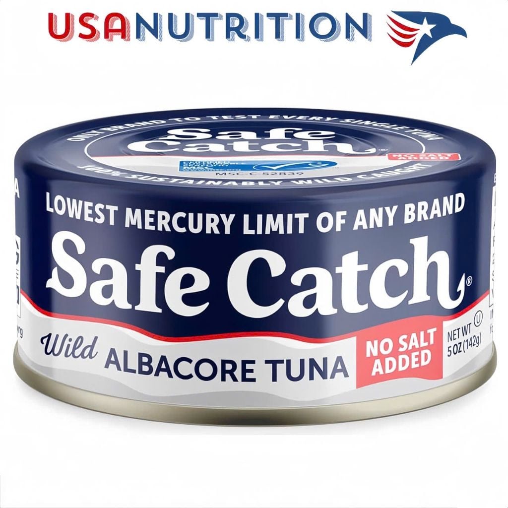 Cá ngừ hoang dã thủy ngân thấp Wild Albacore Tuna: Safe Catch 1 hộp lẻ 85g