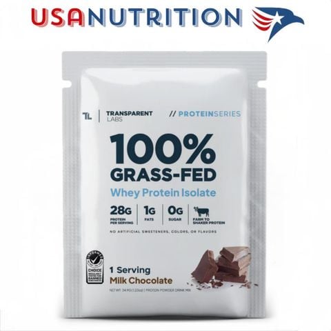  Whey protein số 1 thế giới 100% Grass-Fed Isolate Transparent Labs chứng nhận no amino-spiking : gói 34g 