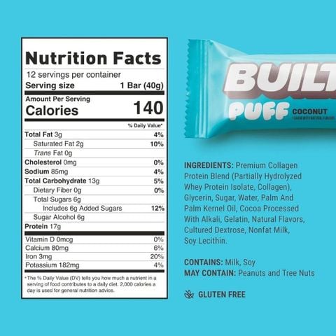  Bánh Puff Protein Bar ngàn lớp BUILT : Hộp 12 thanh đủ vị 