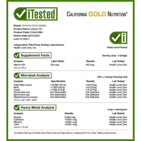  Vitamin D3 5000 IU 360 viên California Gold Nutrition : Hỗ trợ xương khớp, hệ miễn dịch khỏe mạnh 