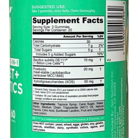  Pre+Post+Probiotics 3:1 Gummies Goli 60 viên : Hỗ trợ hệ tiêu hóa, hệ miễn dịch khỏe mạnh 