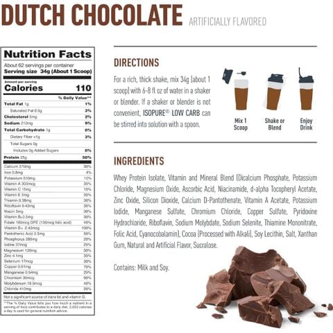  100% Whey Protein Isolate Low Carb + 21 vitamin khoáng chất : ISOPURE 