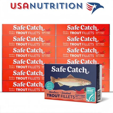  Cá hồi phi lê hun khói Smoked Trout Fillets: Safe Catch hộp 12 lon 
