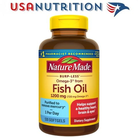  [Chính hãng web] Burp-Less Omega-3 1200mg 120 viên Nature Made : Dầu cá cô đặc, không ợ hơi 
