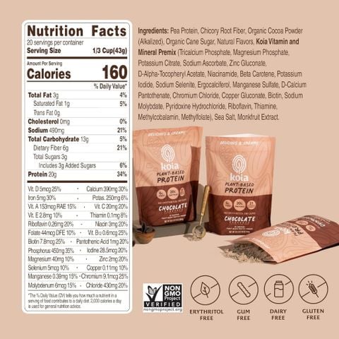  Đạm thực vật Koia Plant Protein 20g protein + 21 vitamin khoáng chất : 1.9lb 20 lần dùng 