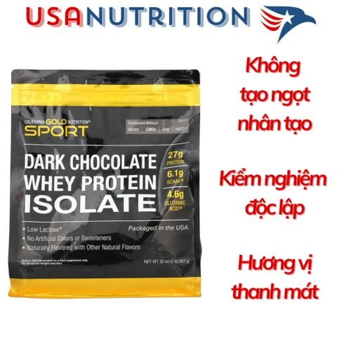  Whey Protein Isolate 100% không chất tạo ngọt nhân tạo California Gold Nutrition : 2lbs 907g 