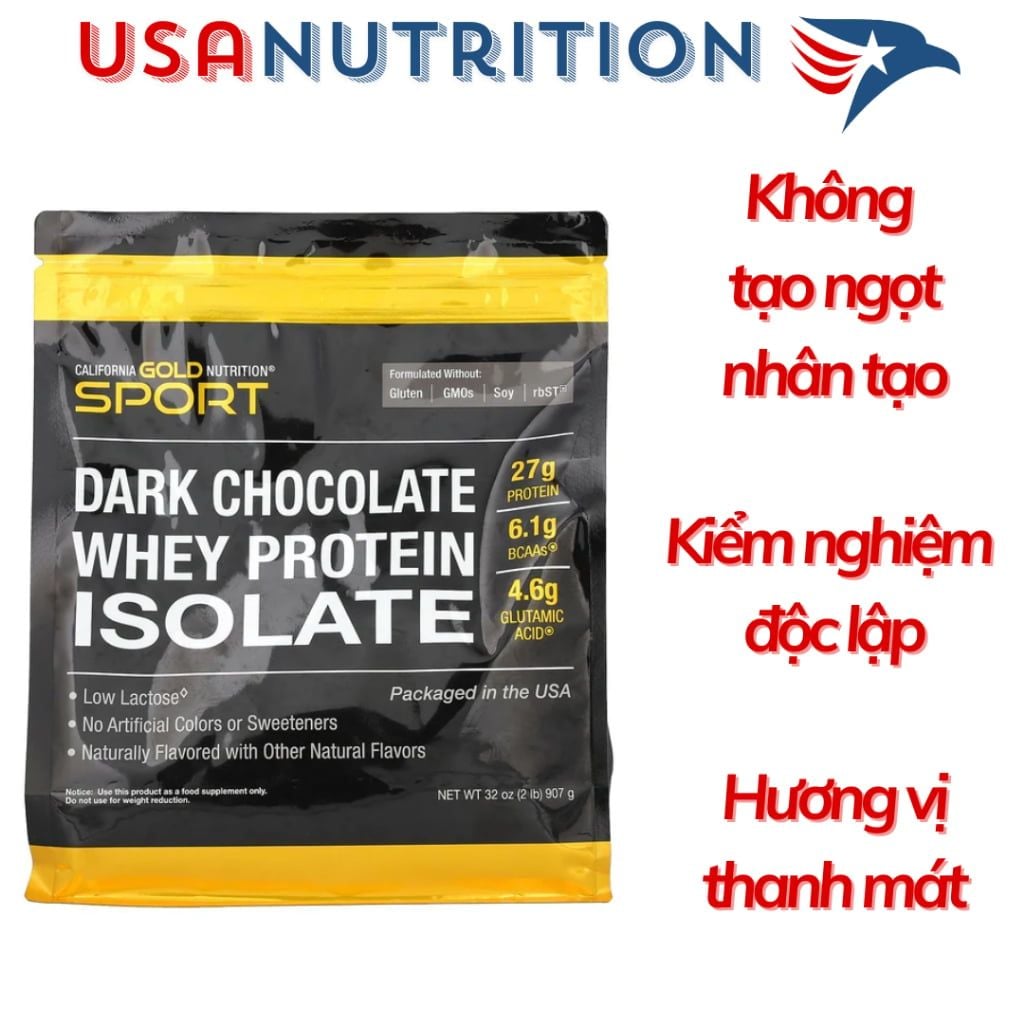 Whey Protein Isolate 100% không chất tạo ngọt nhân tạo California Gold Nutrition : 2lbs 907g