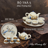  Bộ trà cúng Men hoàng thổ Đắp nổi Cao cấp - Gốm Nghệ nhân Bát Tràng 