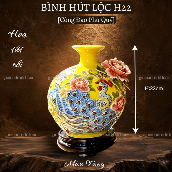  Bình hút lộc Công Đào Phú Quý gốm sứ Bát Tràng cao cấp Men màu Hợp mệnh 