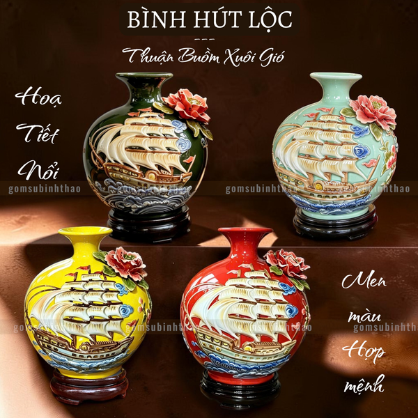  Bình hút lộc Mã Đáo Thành Công gốm sứ Bát Tràng cao cấp Men màu Hợp mệnh 