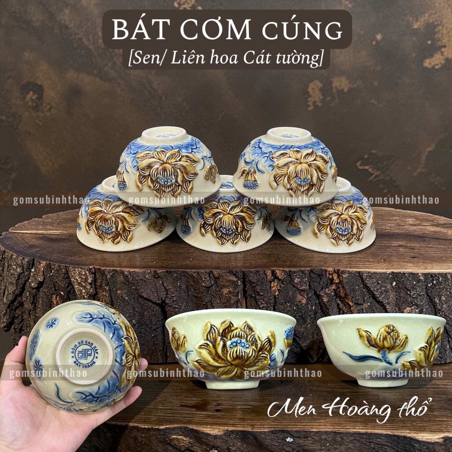  Bộ mặt trời Men hoàng thổ Đắp nổi Cao cấp - Gốm Nghệ nhân Bát Tràng 