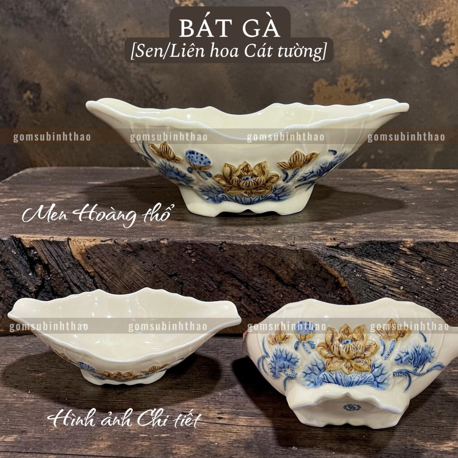  Bộ mặt trời Men hoàng thổ Đắp nổi Cao cấp - Gốm Nghệ nhân Bát Tràng 