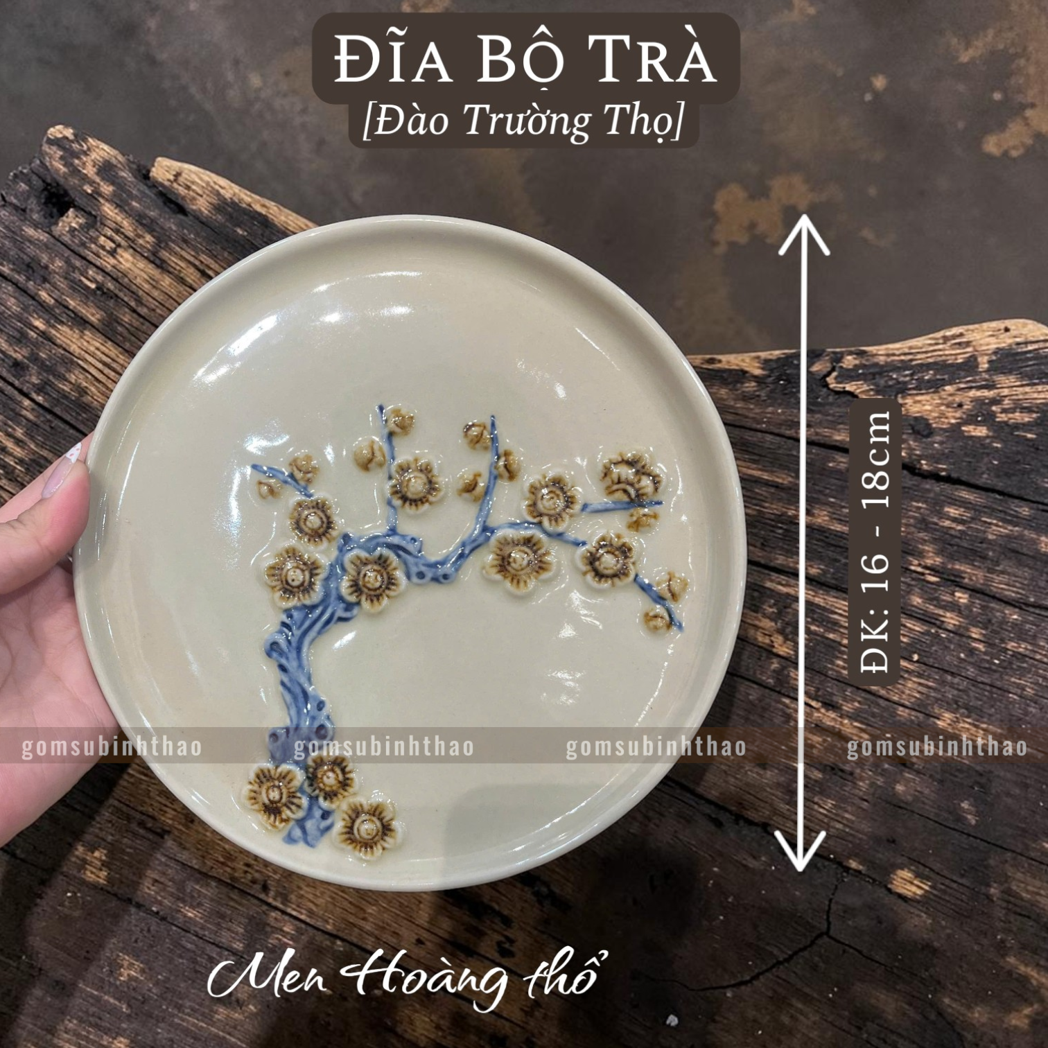  Bộ trà cúng Men hoàng thổ Đắp nổi Cao cấp - Gốm Nghệ nhân Bát Tràng 