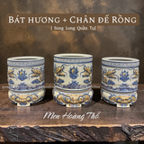  Bát hương Rồng Men hoàng thổ Đắp nổi Cao cấp - Gốm Nghệ nhân Bát Tràng 