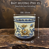  Bát hương Sen Men hoàng thổ Đắp nổi Cao cấp - Gốm Nghệ nhân Bát Tràng 