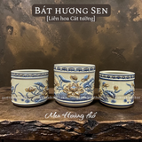  Bát hương Sen Men hoàng thổ Đắp nổi Cao cấp - Gốm Nghệ nhân Bát Tràng 