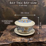  Bát trà sâm Cuốn thư Men hoàng thổ Đắp nổi Cao cấp - Gốm Nghệ nhân Bát Tràng 