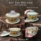 Bát trà sâm Cuốn thư Men hoàng thổ Đắp nổi Cao cấp - Gốm Nghệ nhân Bát Tràng 