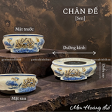  Chân đế Bát hương Sen Men hoàng thổ Đắp nổi Cao cấp - Gốm Nghệ nhân Bát Tràng 