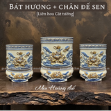  Bát hương Sen Men hoàng thổ Đắp nổi Cao cấp - Gốm Nghệ nhân Bát Tràng 