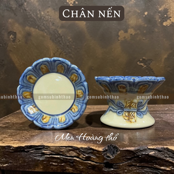  Chân nến thờ Men hoàng thổ Đắp nổi Cao cấp - Gốm Nghệ nhân Bát Tràng 