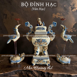  Bộ Đỉnh Hạc Tam sự men Hoàng tộc họa tiết nổi - Gốm Nghệ nhân Bát Tràng 