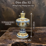  Đèn dầu Rồng phượng Men hoàng thổ Đắp nổi Cao cấp - Gốm Nghệ nhân Bát Tràng 