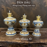  Đèn dầu Rồng phượng Men hoàng thổ Đắp nổi Cao cấp - Gốm Nghệ nhân Bát Tràng 