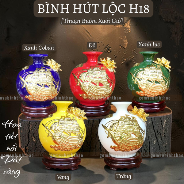  Bình phong thủy thu hút tài lộc Gốm sứ Bát Tràng dát vàng cao cấp HLVHTBDV 