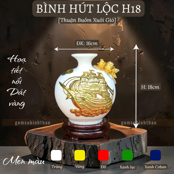  Bình phong thủy thu hút tài lộc Gốm sứ Bát Tràng dát vàng cao cấp HLVHTBDV 