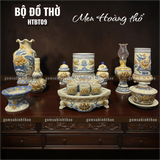  Bộ đồ thờ 1 Bát hương Gốm sứ Bát Tràng Men Hoàng thổ Đắp nổi - Hàng chuẩn Nghệ nhân HTBT09 