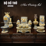  Bộ đồ thờ 1 Bát hương Gốm sứ Bát Tràng Men Hoàng thổ Đắp nổi - Hàng chuẩn Nghệ nhân HTBT09 