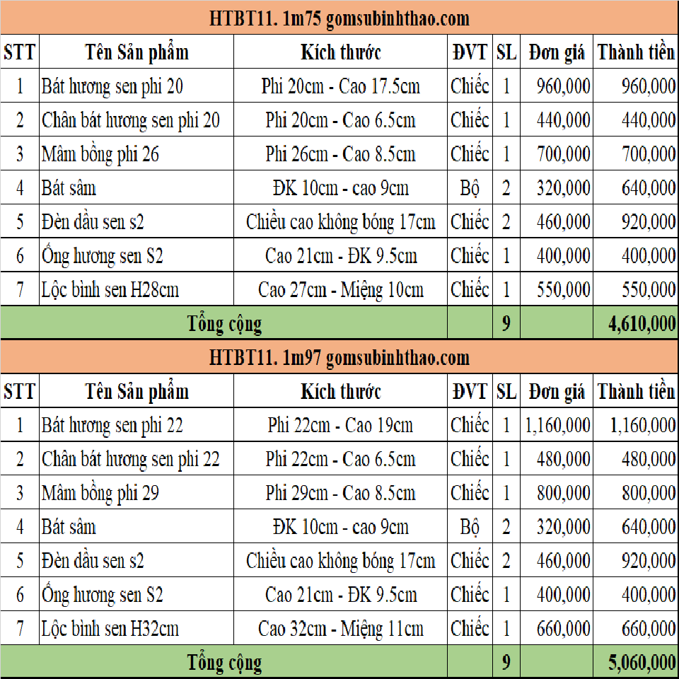 Bộ đồ thờ Phật Gốm sứ Bát Tràng Men Hoàng thổ Đắp nổi - Hàng chuẩn Nghệ nhân HTBT11 