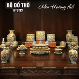  Bộ đồ thờ 3 Bát hương Gốm sứ Bát Tràng Men Hoàng thổ Đắp nổi - Hàng chuẩn Nghệ nhân HTBT13 