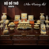  Bộ đồ thờ 3 Bát hương Gốm sứ Bát Tràng Men Hoàng thổ Đắp nổi - Hàng chuẩn Nghệ nhân HTBT15 