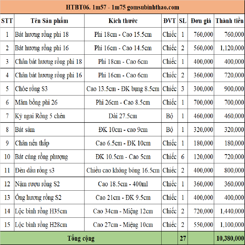  Bộ đồ thờ 3 Bát hương Gốm sứ Bát Tràng Men Hoàng thổ Đắp nổi - Hàng chuẩn Nghệ nhân HTBT06 