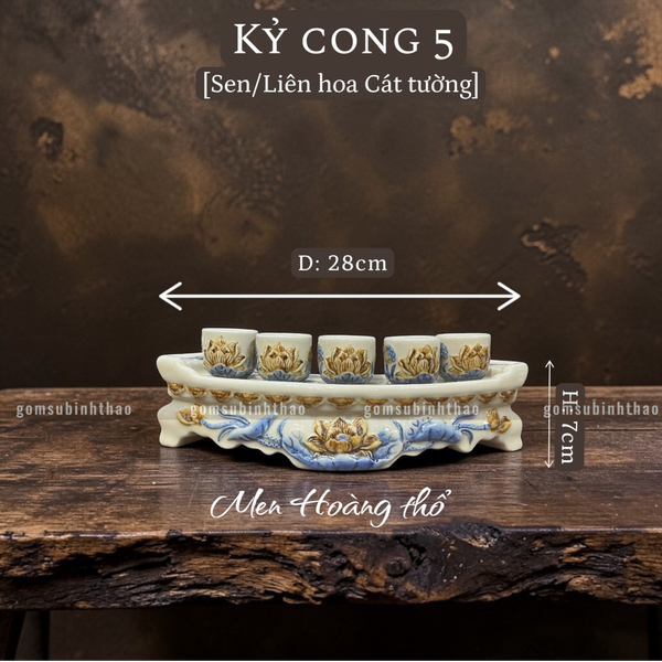  Kỷ thờ - Kỷ cong Sen Men hoàng thổ Đắp nổi Cao cấp - Gốm Nghệ nhân Bát Tràng 