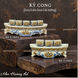  Kỷ thờ - Kỷ cong Sen Men hoàng thổ Đắp nổi Cao cấp - Gốm Nghệ nhân Bát Tràng 