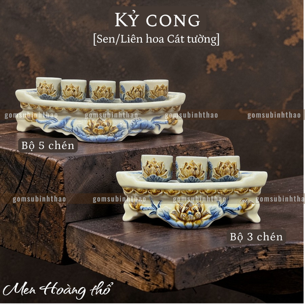  Kỷ thờ - Kỷ cong Sen Men hoàng thổ Đắp nổi Cao cấp - Gốm Nghệ nhân Bát Tràng 