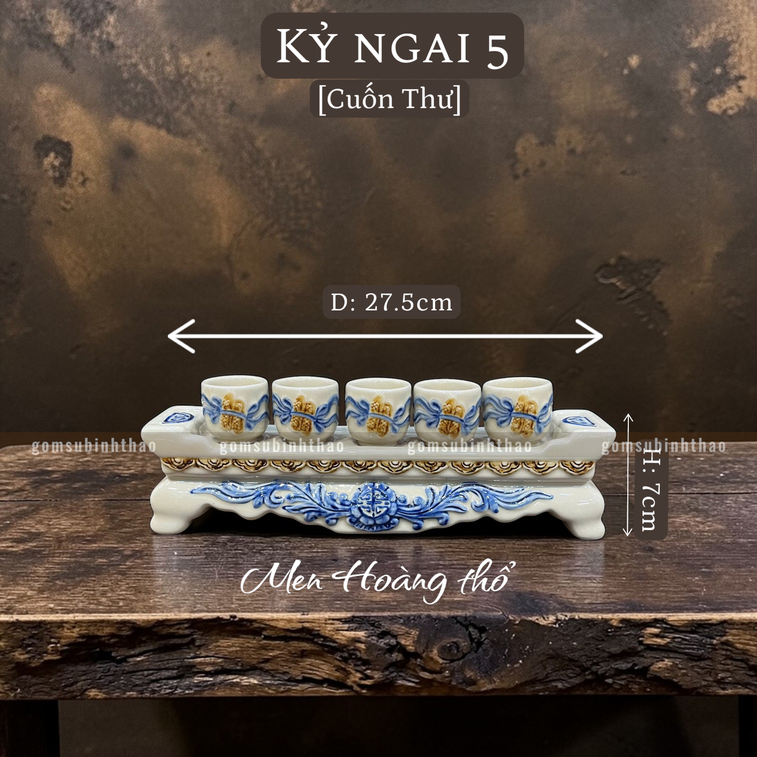  Kỷ ngai thờ Men hoàng thổ Đắp nổi Cao cấp - Gốm Nghệ nhân Bát Tràng 
